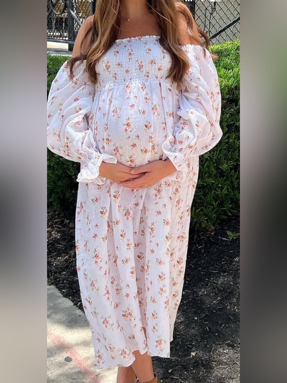 Petal & Pup White Floral Off-Shoulder Maternity Maxi Dress
